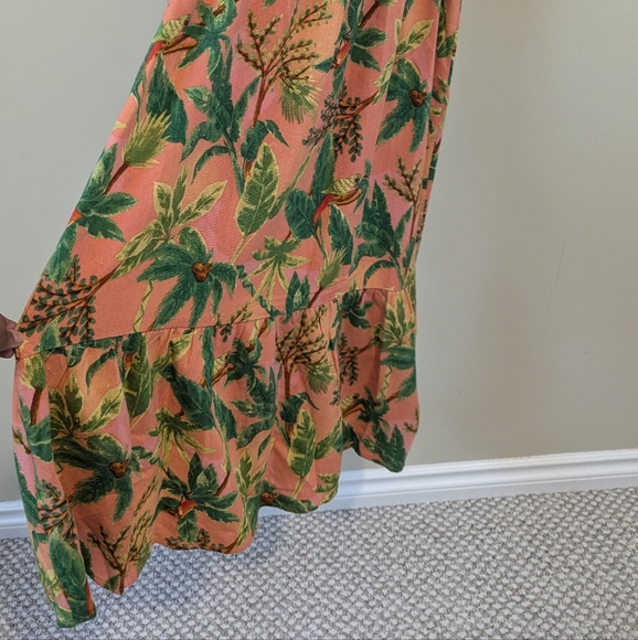 Monteau Linen Blend Tropical Palm Tree Parrots Print Dress Small - Picture 6 of 8
